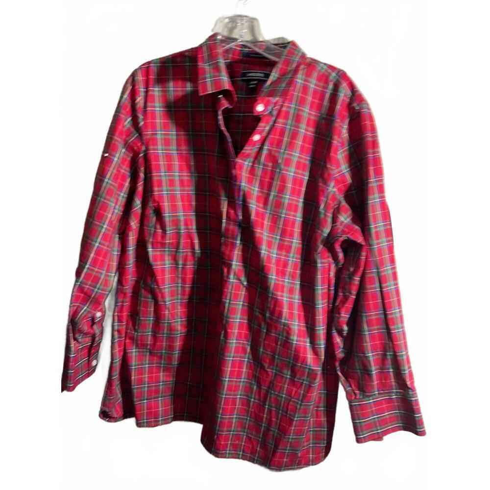 Lands' End Red Plaid No Iron Supima 1/4 button Tunic 20 Womans Pullover - Picture 2 of 9